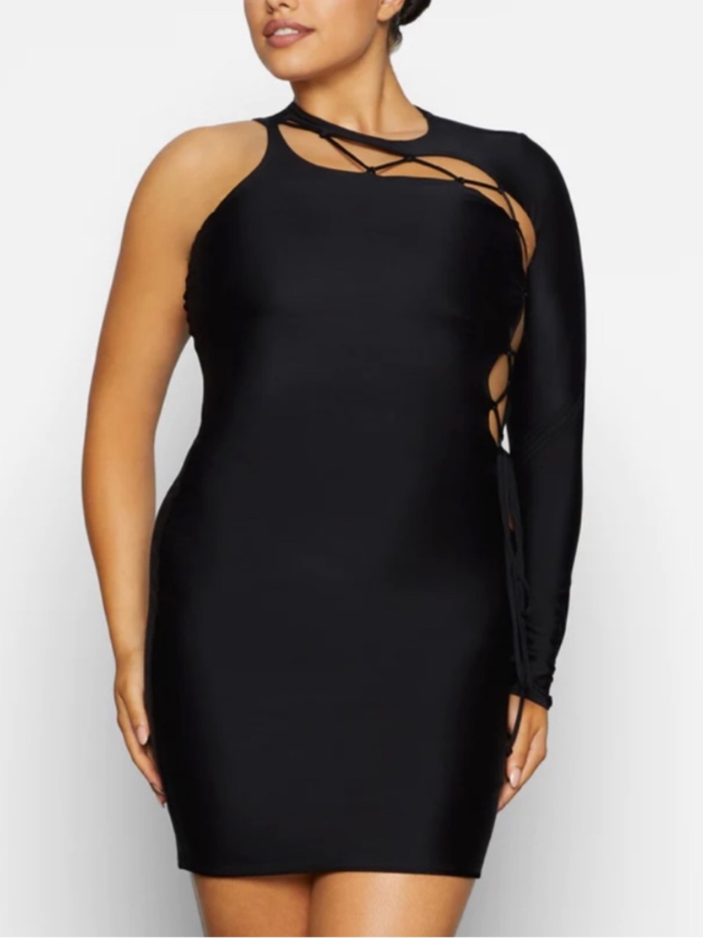 SKIMS Onyx Black Lace-Up One-Shoulder Bodycon Dress Small Club Party Kardashian